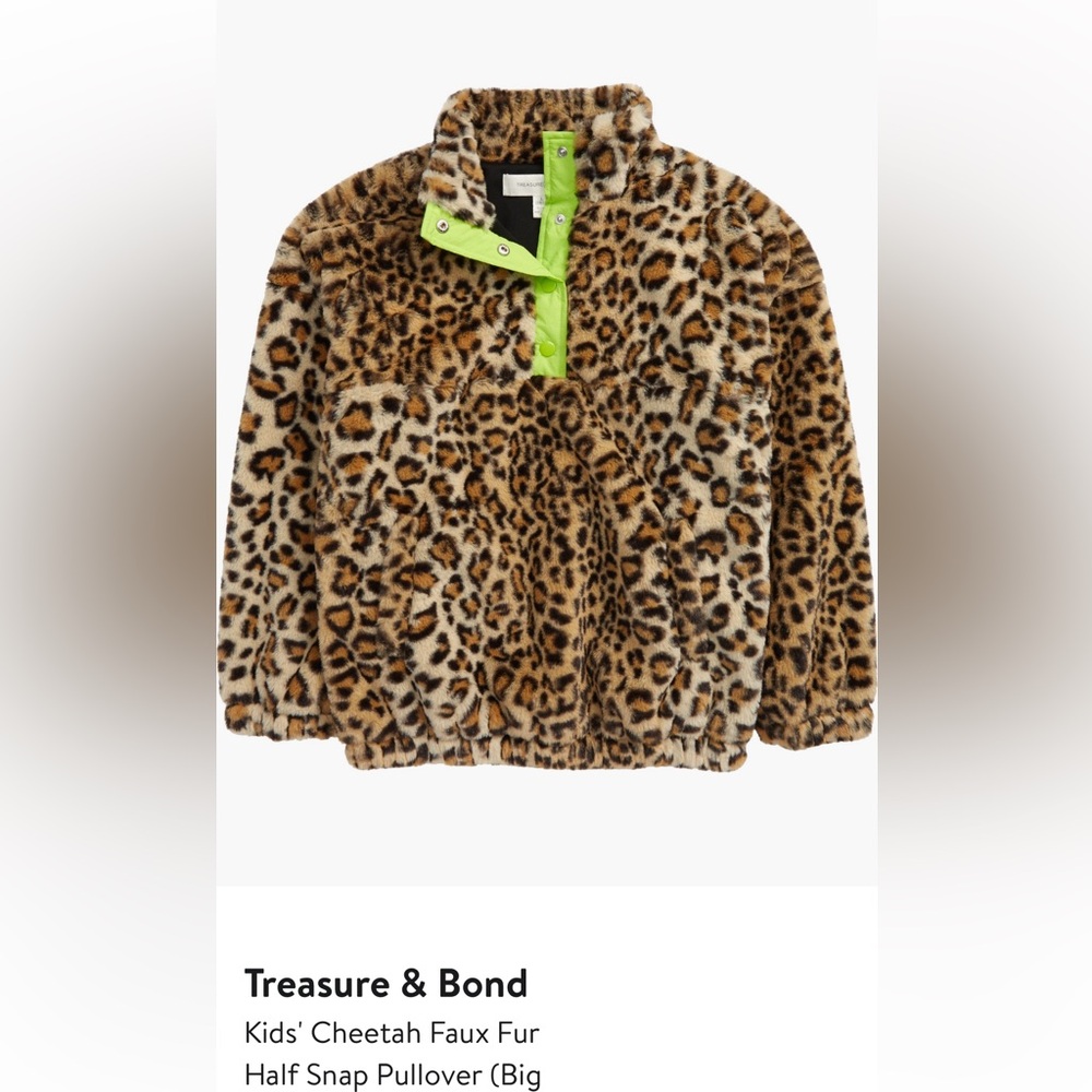 Girls size L 10/12 NWOT Treasure & Bond Nordstrom cheetah faux fur pullover